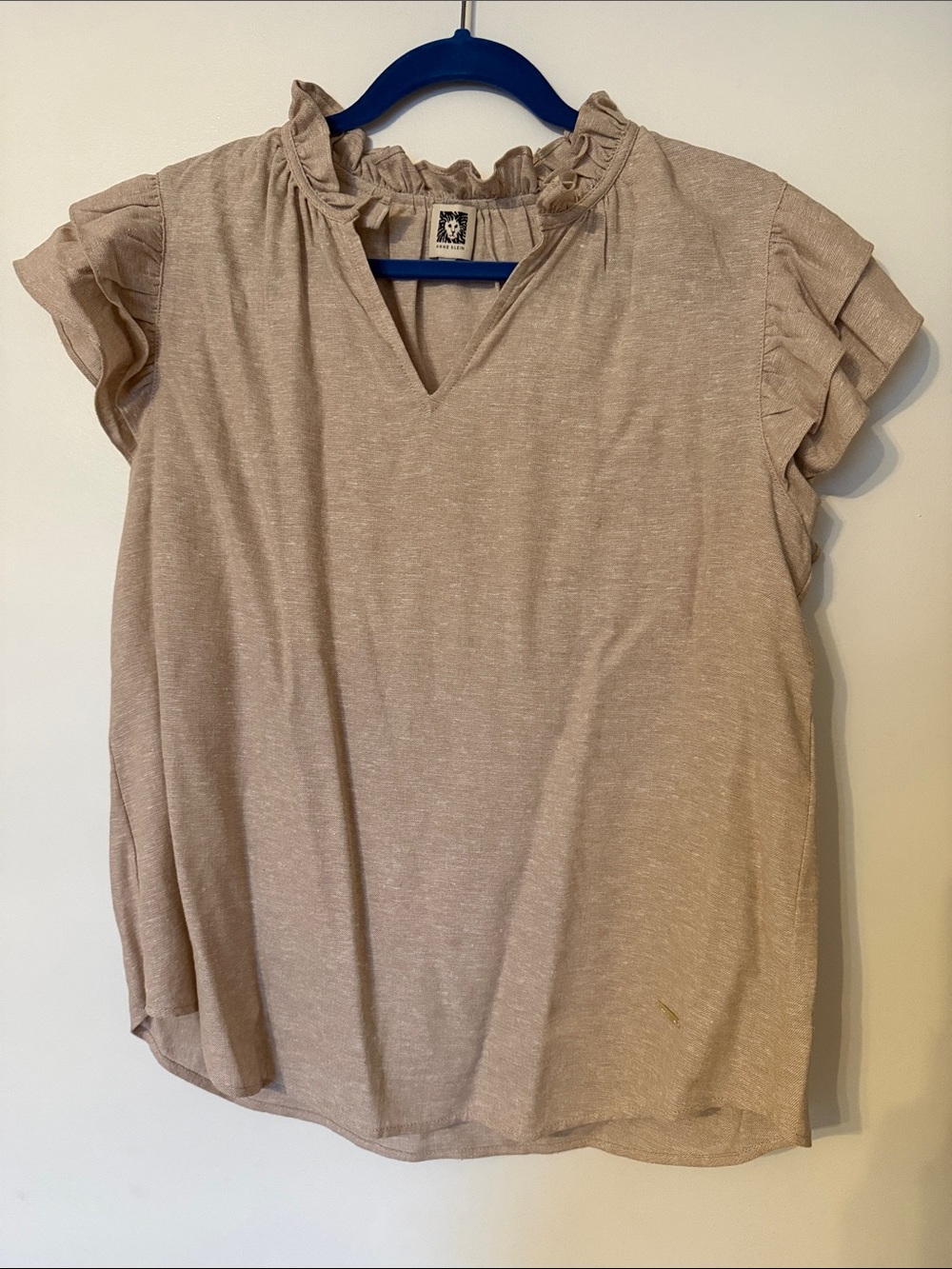 Women’s Ruffle Neck Short Sleeve Top - Beige